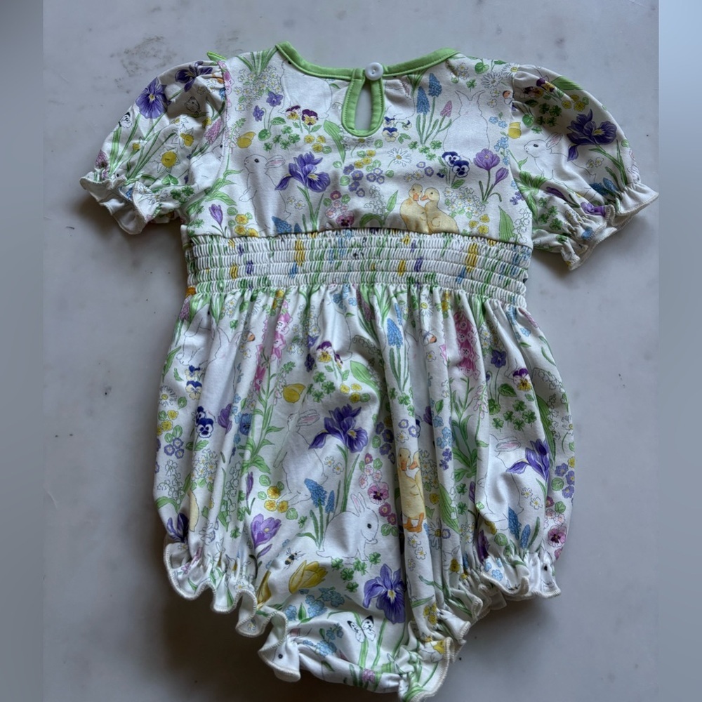 Smocked Easter Girls Outfit 2T Floral Bubble Bodysuit Romper Bunnies Ducks NEW - Picture 3 of 3